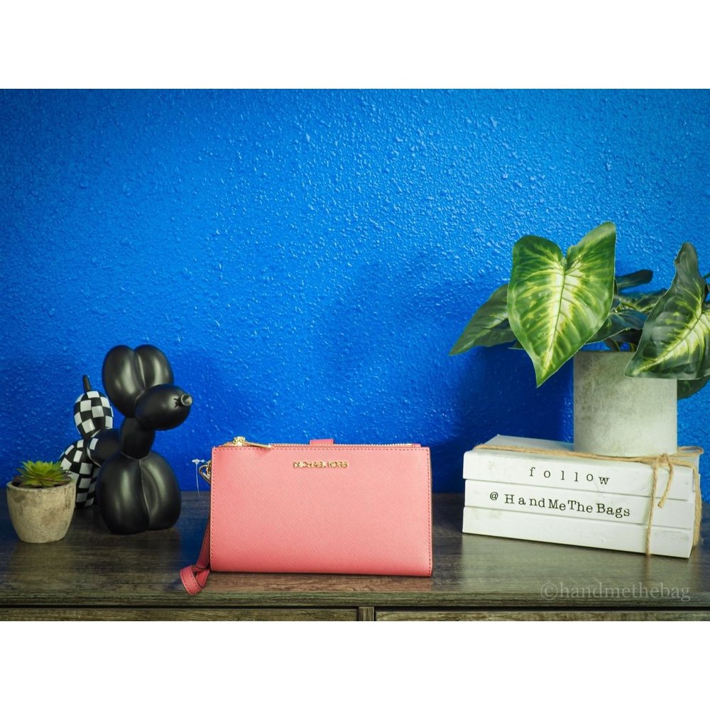 NEW Michael Kors Jet Set Travel Large Wristlet Pink Leather Double Zip Wallet - Picture 4 of 8